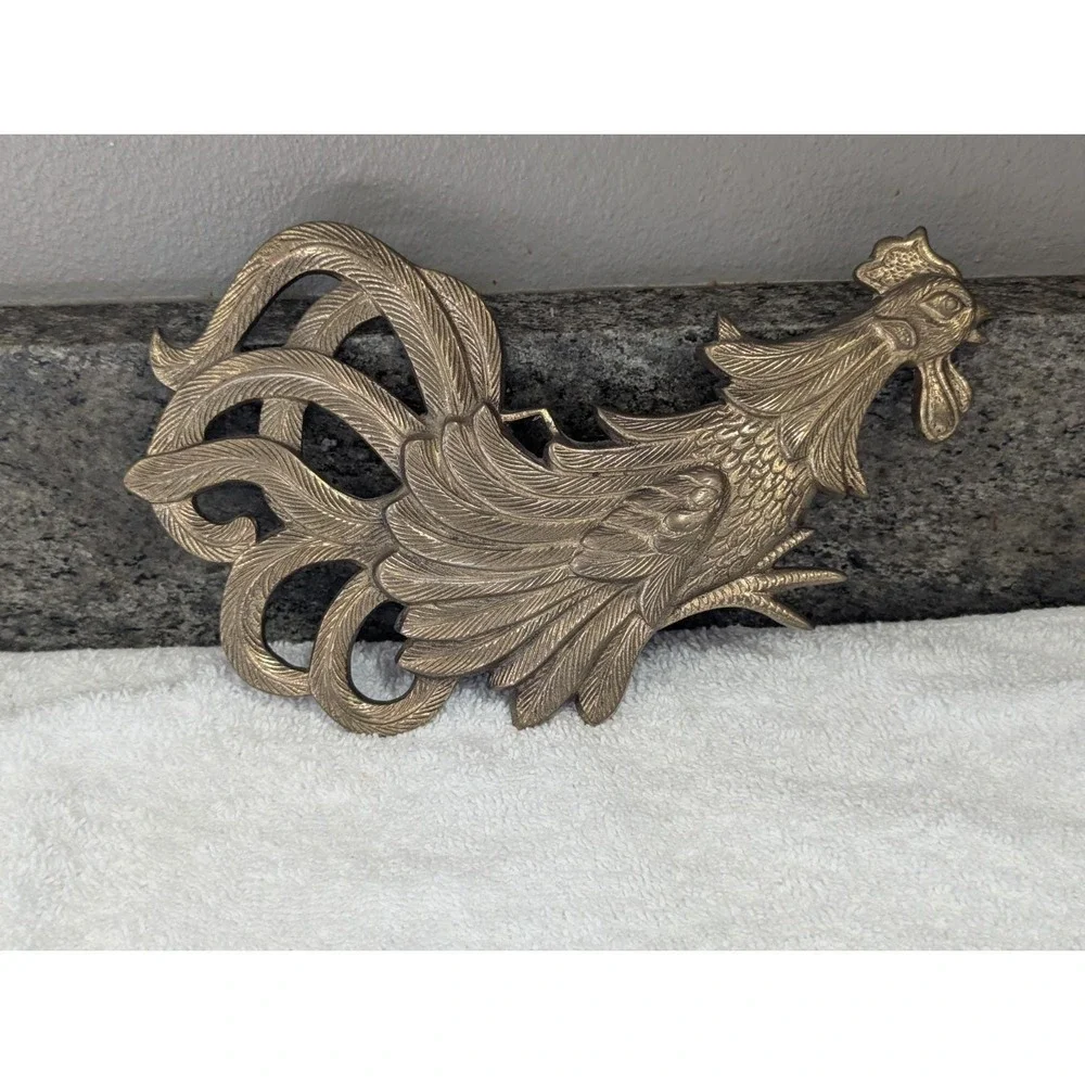 Vintage Cast Metal Wall Hanging Fighting  Running Rooster